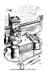La porte Saint-Lazare au 14e siècle dessin de Viollet-le-Duc