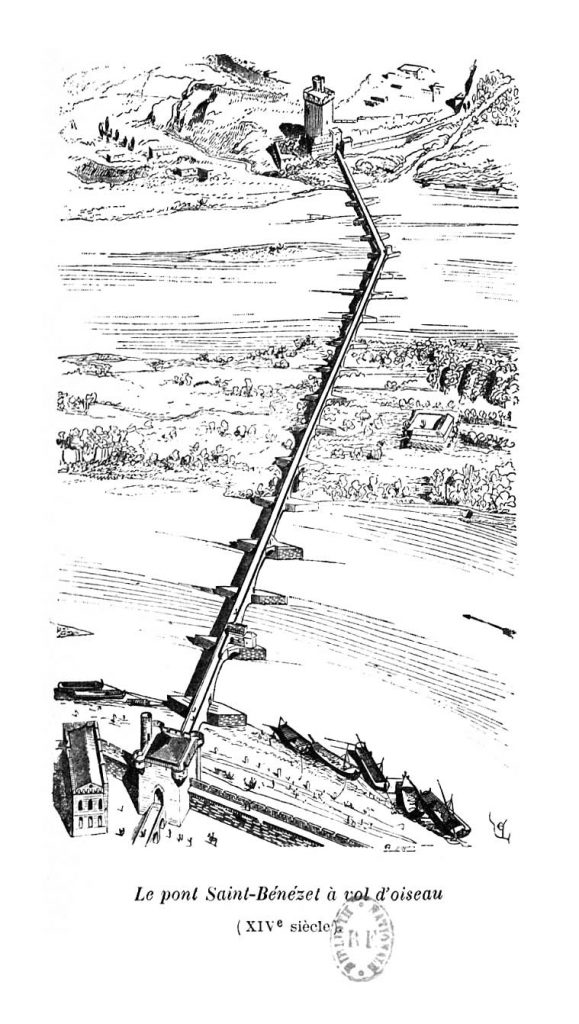 Le pont Saint-Bénézet à vol d'oiseau, dessin de Viollet-le-Duc